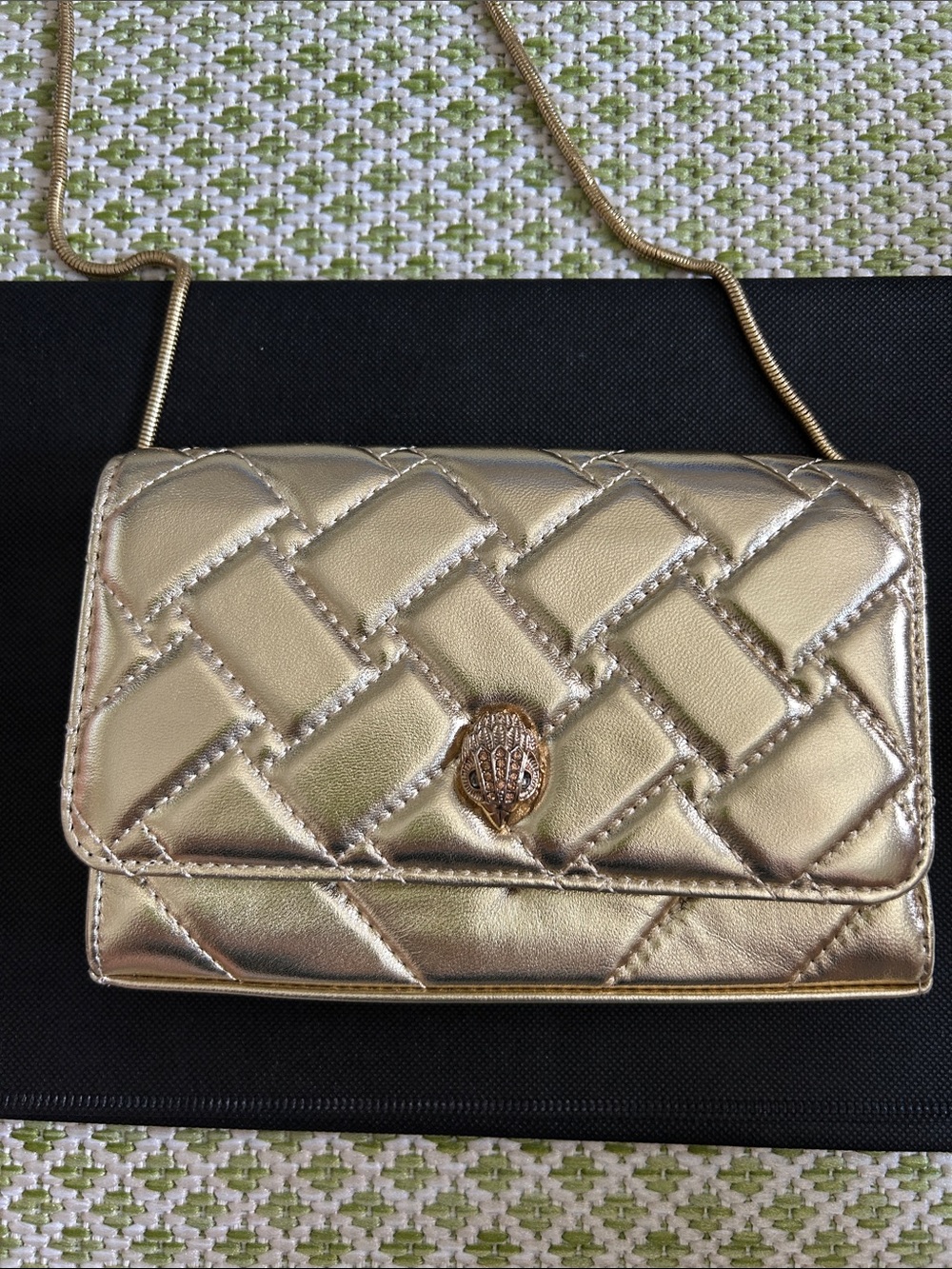 Kurt Geiger Gold Quilted Woven-Pattern Crossbody